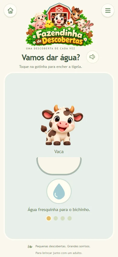 Animal com tigela de água e botão de gotinha